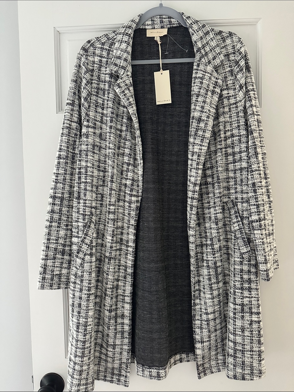 MELLODAY Black & White Tweed Open-Front Jacket